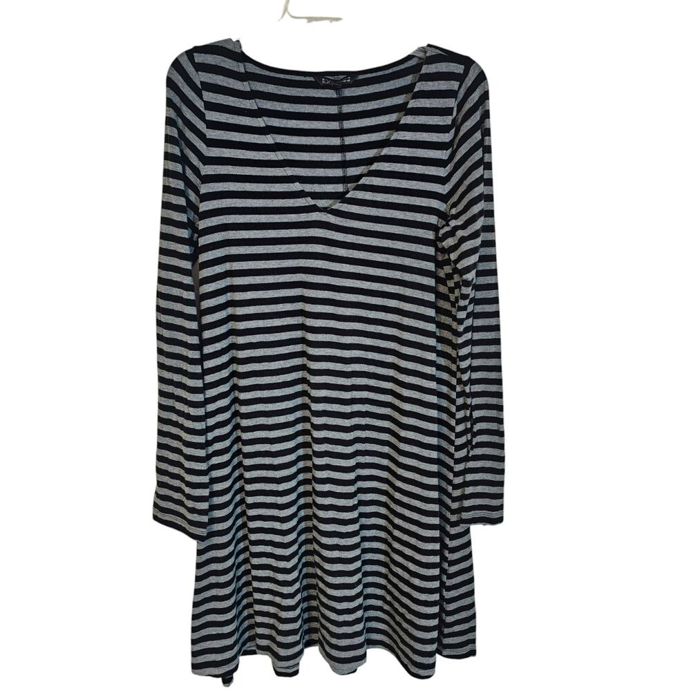 Vtg Express Womens Striped Shift Dress Size Lg lagenlook French Parisian